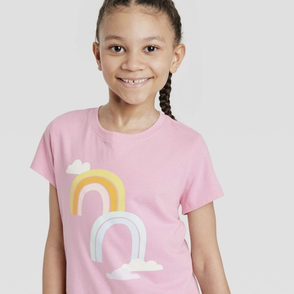 Girls Rainbow Short Sleeve Graphic T-Shirt Cat & Jack Bright Pink Size L Girls - Picture 3 of 10